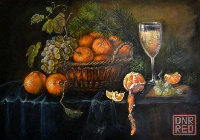 Картина "Мандариновое настроение" живопись, голландский натюрморт, старинный стиль, фрукты, виноград Донецк - изображение 2