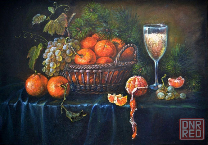 Картина "Мандариновое настроение" живопись, голландский натюрморт, старинный стиль, фрукты, виноград Донецк - изображение 1