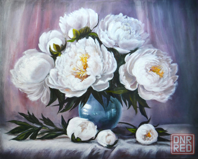 Картина "Белые пионы" натюрморт цветы, картина с пионами, купить картину маслом, цветы в вазе, белые Донецк - изображение 1