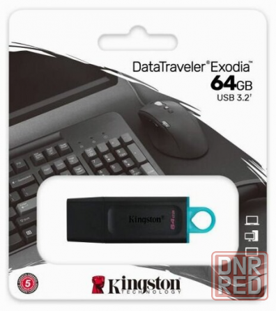 Накопитель Usb 3.2 64gb Kingston Datatraveler Exodia Dtx/64gb Gen 1 Black/Teal (арт-9066) Донецк - изображение 1