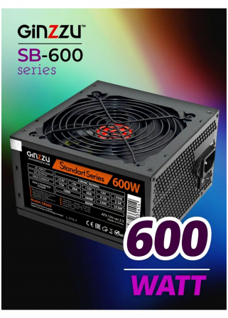 Блок питания Ginzzu Sb600 Atx, 12cm Fan, 20+4pin Cpu (4+4), 4*Sata, 3*Ide , Pci-E (6+2) цвет черный Макеевка
