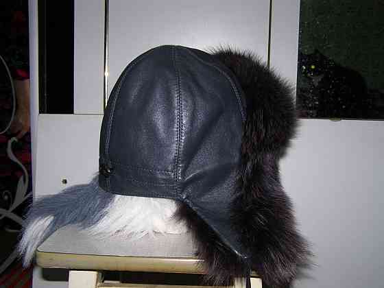 Шапка-ушанка кожанная с мехом песца. Макеевка