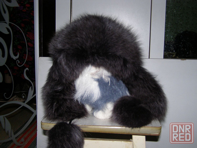 Шапка-ушанка кожанная с мехом песца. Макеевка - изображение 1