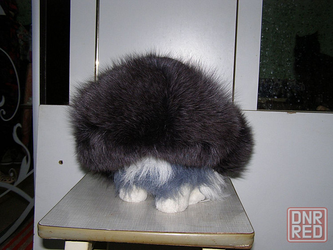 Шапка-ушанка кожанная с мехом песца. Макеевка - изображение 4