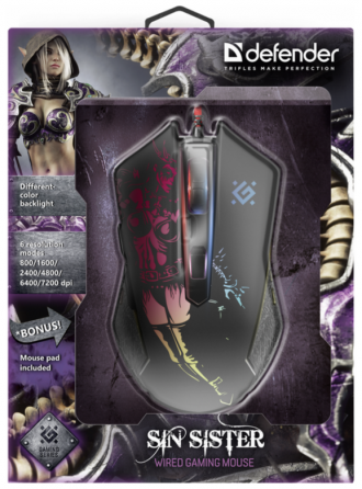 Мышь Defender Sin'Sister Gm-933, черный (52933) оптический, 7200 Dpi, Usb (арт-6901) Донецк