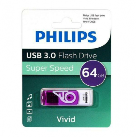 Флеш накопитель 64gb Philips Vivid3.0 64gb, Usb 3.0 фиолетовый (Fm64fd00b/97) (арт-1091) Макеевка