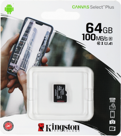 Карта памяти Kingston Microsdhc 64gb Uhs-I Class 10 U1 A1 Canvas Select Plus (Sd адаптер) 100mb/S (S Донецк