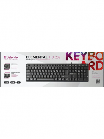 Клавиатура проводная Defender Elemental Hb-239 Black (Ru, черн,104 кнопки+Fn,1.8м) (45239) (арт-7919 Донецк