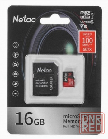Карта памяти Netac P500 Pro Microsdhc 16gb сLass 10 Uhs-I 100mb/S + Adp (Nt02p500pro-016g-R) (арт-76 Донецк - изображение 1