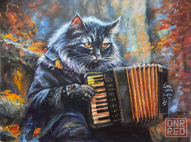 Купить картину маслом "Кот Баюн" осенний пейзаж,лес, русские сказки, красивая картина с черным котом Донецк - изображение 1