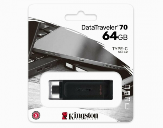 Флэш-накопитель Kingston Usb-C 3.2 64gb Dt70/64gb, черный (арт-4640) Макеевка