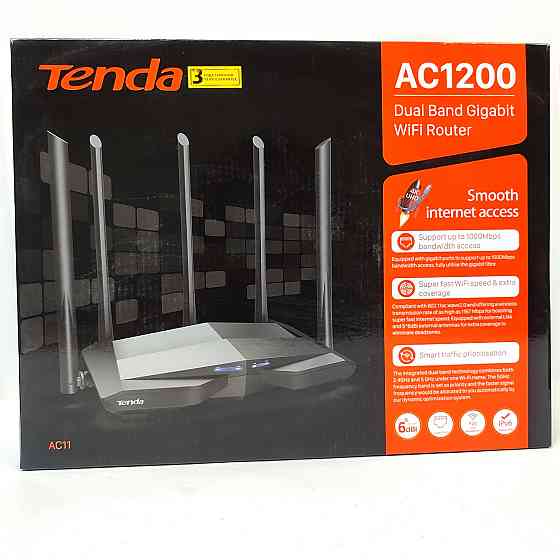 Wi-Fi роутер TENDA AC11, Wi-Fi 5, AC1200, 2.4/5ГГц, 3 LAN Донецк