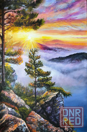 Купить картину маслом "Рассвет на вершине мира" живопись, размер 60х40 см,летний пейзаж, красивая п Донецк - изображение 1