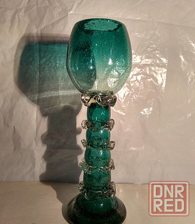 Ваза-бокал бирюзовое пузырчатое стекло. Донецк - изображение 1