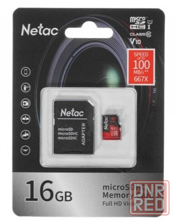 Карта памяти Netac P500 Pro Microsdhc 16gb сLass 10 Uhs-I 100mb/S + Adp (Nt02p500pro-016g-R) (арт-10 Макеевка - изображение 1