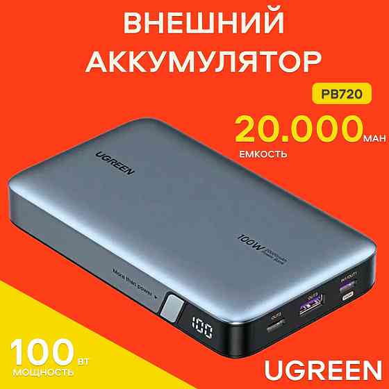 Power Bank Ugreen 20000 мАч, 100 Вт, внешний аккумулятор, портативная зарядка Донецк