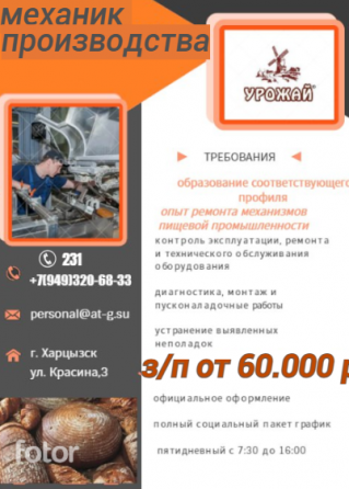 Механик производства Харцызск