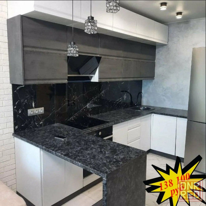 Угловая кухня "Бруклин" 1,4*2,8м с антресолями и с барной стойкой Макеевка - изображение 1