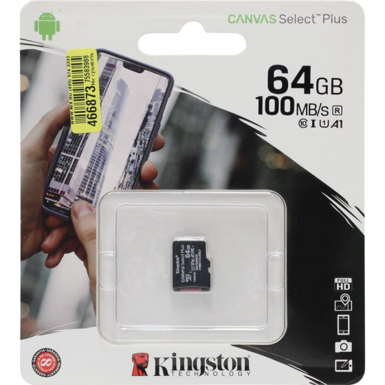 Карта памяти Kingston Microsdxc 64gb Uhs-I Class 10 U1 A1 Canvas Select Plus (Sd адаптер) 100mb/S (S Донецк