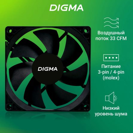 Вентилятор Digma Dfan-90 90х90x25 черный 3-Pin 4-Pin (Molex) Ret (арт-4866) Макеевка