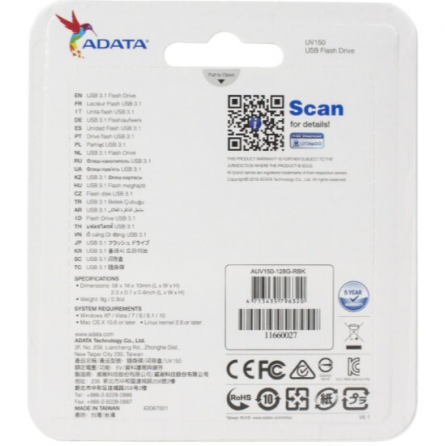 Usb-флешка A-Data Auv150-128g-Rbk 128gb Uv150, Usb 3.0, черный (арт-7667) Донецк