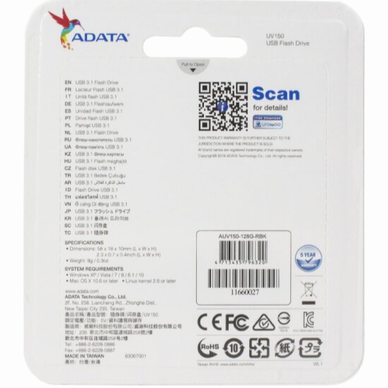 Usb-флешка A-Data Auv150-128g-Rbk 128gb Uv150, Usb 3.0, черный (арт-6887) Макеевка