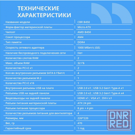 Материнская плата Cbr Mb-Arb450-Blk Micro-Atx (арт-3216) Макеевка - изображение 2