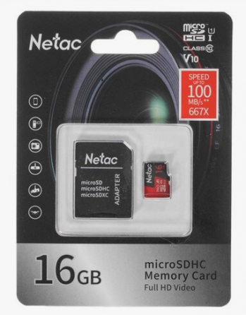Карта памяти Netac P500 Pro Microsdhc 16gb сLass 10 Uhs-I 100mb/S + Adp (Nt02p500pro-016g-R) (арт-37 Макеевка