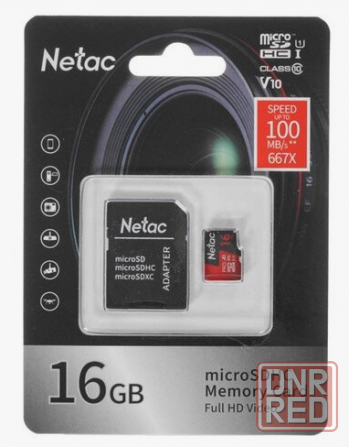 Карта памяти Netac P500 Pro Microsdhc 16gb сLass 10 Uhs-I 100mb/S + Adp (Nt02p500pro-016g-R) (арт-37 Макеевка - изображение 1