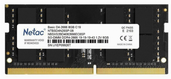 Оперативная память So-Dimm Ddr4 Netac 8гб 2666 мгц Cl19 (Ntbsd4n26sp-08) (арт-4010) Донецк