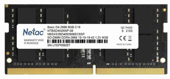 Оперативная память So-Dimm Ddr4 Netac 8гб 2666 мгц Cl19 (Ntbsd4n26sp-08) (арт-6351) Макеевка