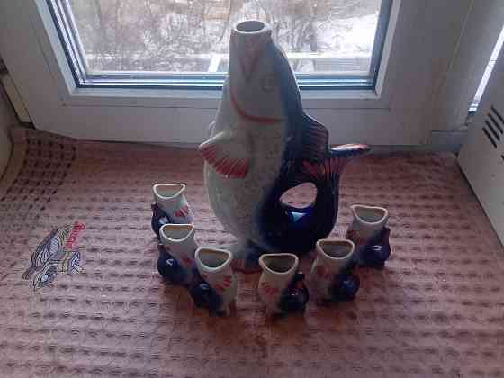 Штоф керамический графин рыба с рюмками ссср Донецк