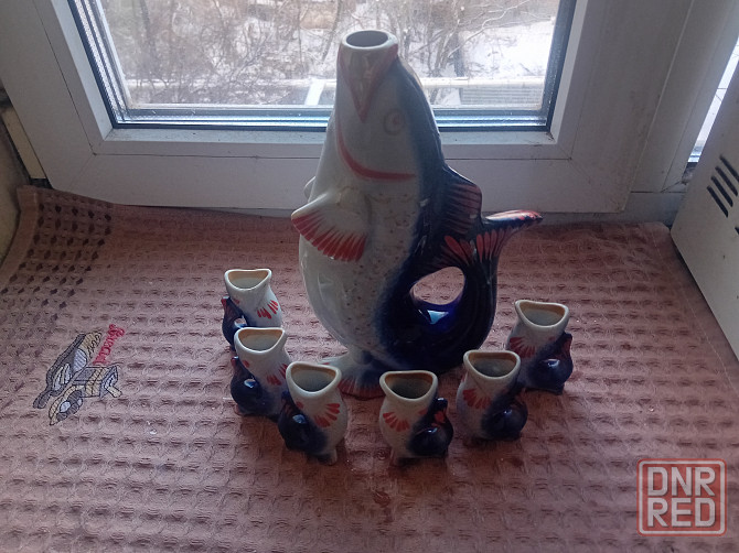 Штоф керамический графин рыба с рюмками ссср Донецк - изображение 1