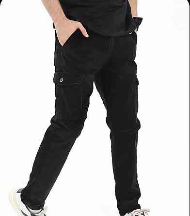 Мужские вельветовые брюки в стиле карго чёрный цвет 34(50ru) Макеевка