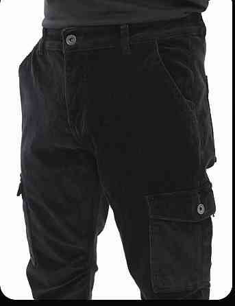 Мужские вельветовые брюки в стиле карго чёрный цвет 34(50ru) Макеевка