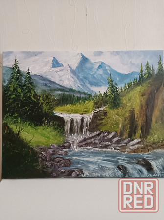 Картина "Водопад в горах", холст, масло, оригинал Донецк - изображение 1