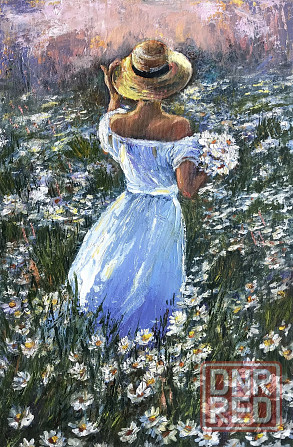 Купить картину маслом на холсте "Лето. Ромашковое поле" белые цветы, ностальгия Донецк - изображение 1