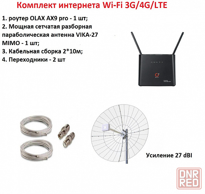 Комплект интернета WI-FI 3G/4G/LTE (роутер Olax AX9 pro + параболическая антенна Vika 27 mimo 27dBi Донецк - изображение 1
