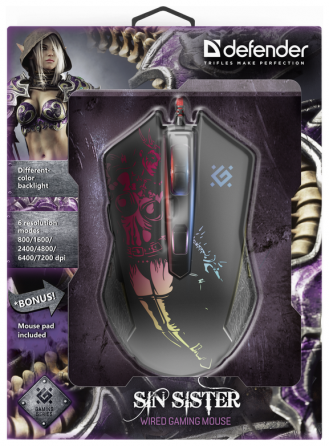 Мышь Defender Sin'Sister Gm-933, черный (52933) оптический, 7200 Dpi, Usb (арт-9475) Макеевка