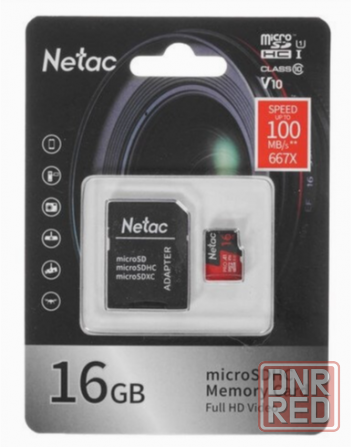 Карта памяти Netac P500 Pro Microsdhc 16gb сLass 10 Uhs-I 100mb/S + Adp (Nt02p500pro-016g-R) (арт-55 Макеевка - изображение 1