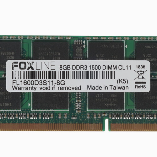 Оперативная память So-Dimm 8gb Ddr3-1600 Pc3-12800 Foxconn Foxline, Cl11, 1.5v, (512x8), Retail (Fl1 Донецк