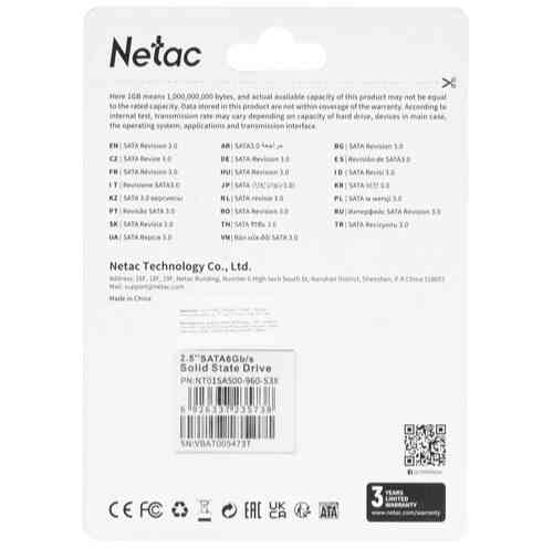 Твердотельный накопитель Ssd 960 гб 2.5" Sata Netac Sa500 [Nt01sa500-960-S3x] (арт-4715) Донецк