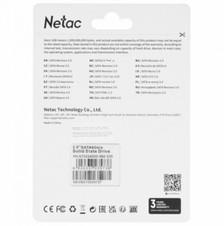 Твердотельный накопитель Ssd 960 гб 2.5" Sata Netac Sa500 [Nt01sa500-960-S3x] (арт-1767) Макеевка