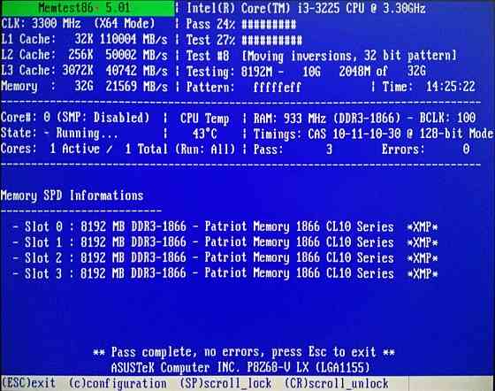 Patriot DDR3 32Gb 1866MHz CL10 (PC3-14900) - PV316G186C0K - Возможен обмен на 150шт нерабочей озу -- Донецк