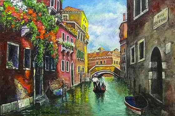 Купить картину маслом "Романтика Венеции", красивый пейзаж, заказать картину недорого Донецк