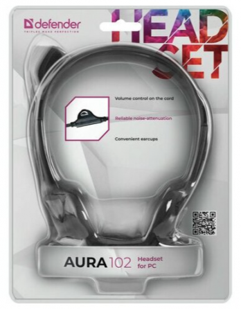 Наушники с микрофоном (гарнитура) Defender Hn-102, проводная, 1,8 м, стерео, с оголовьем, регулятор Макеевка