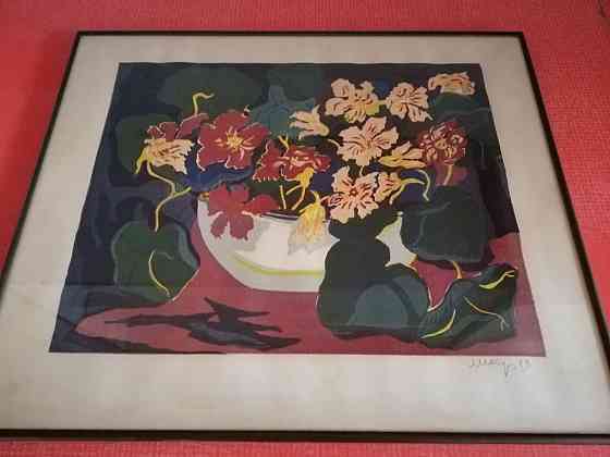 Продам картину линогравюра "настурции" ссср Донецк
