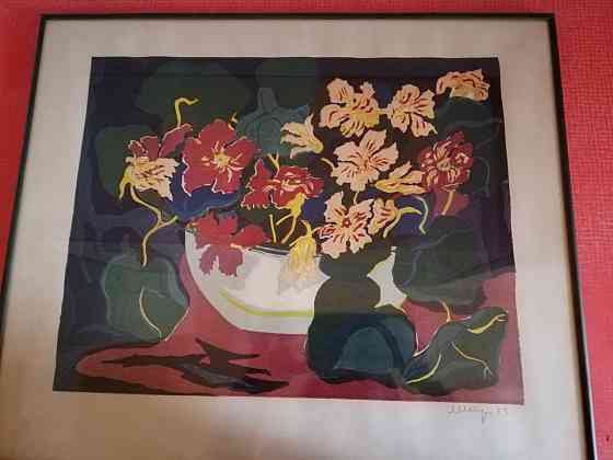 Продам картину линогравюра "настурции" ссср Донецк