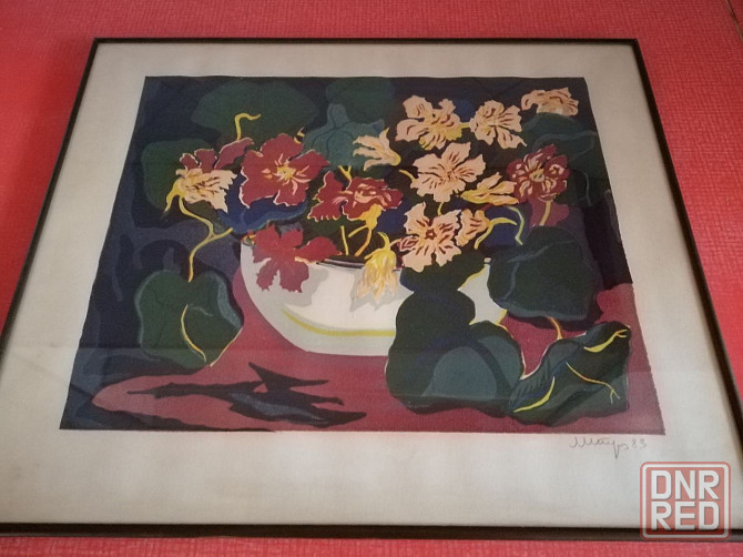 Продам картину линогравюра "настурции" ссср Донецк - изображение 3