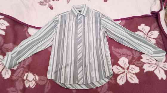 Рубашка мужская Tom Tailor, б/у, серая в полоску, хлопок 100%, размер L (ок. 54), хорошее состояние Донецк